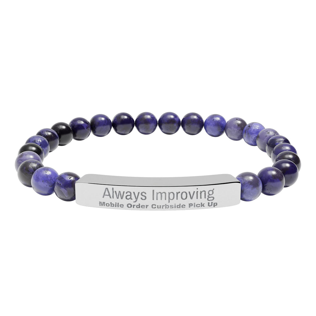 Engraved Natural Stone Bar Bracelet — "Always Improving" Stretch Beads