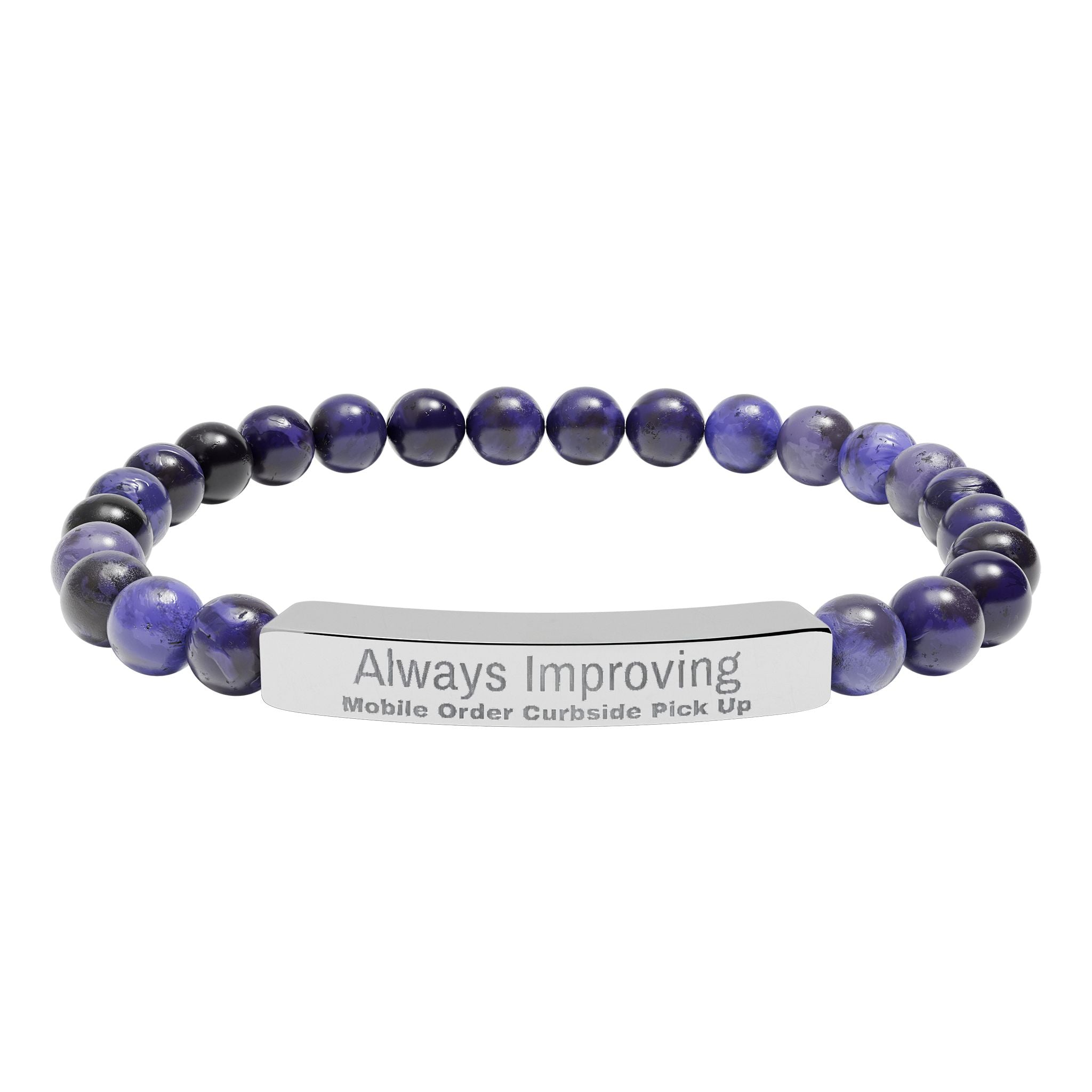Engraved Natural Stone Bar Bracelet — "Always Improving" Stretch Beads