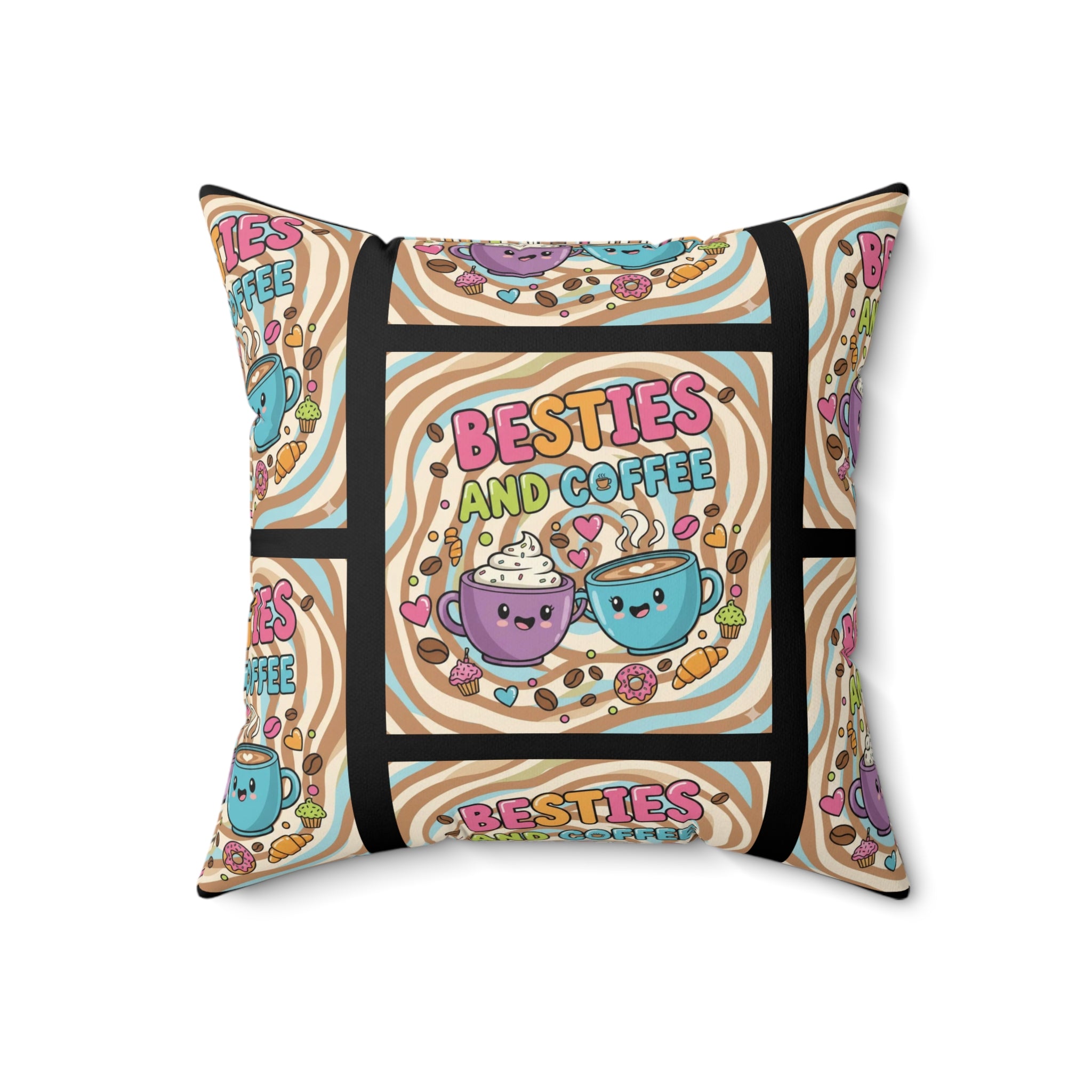 Besties & Coffee Sticker Accent Pillow | Cozy Community-Inspired Home Décor