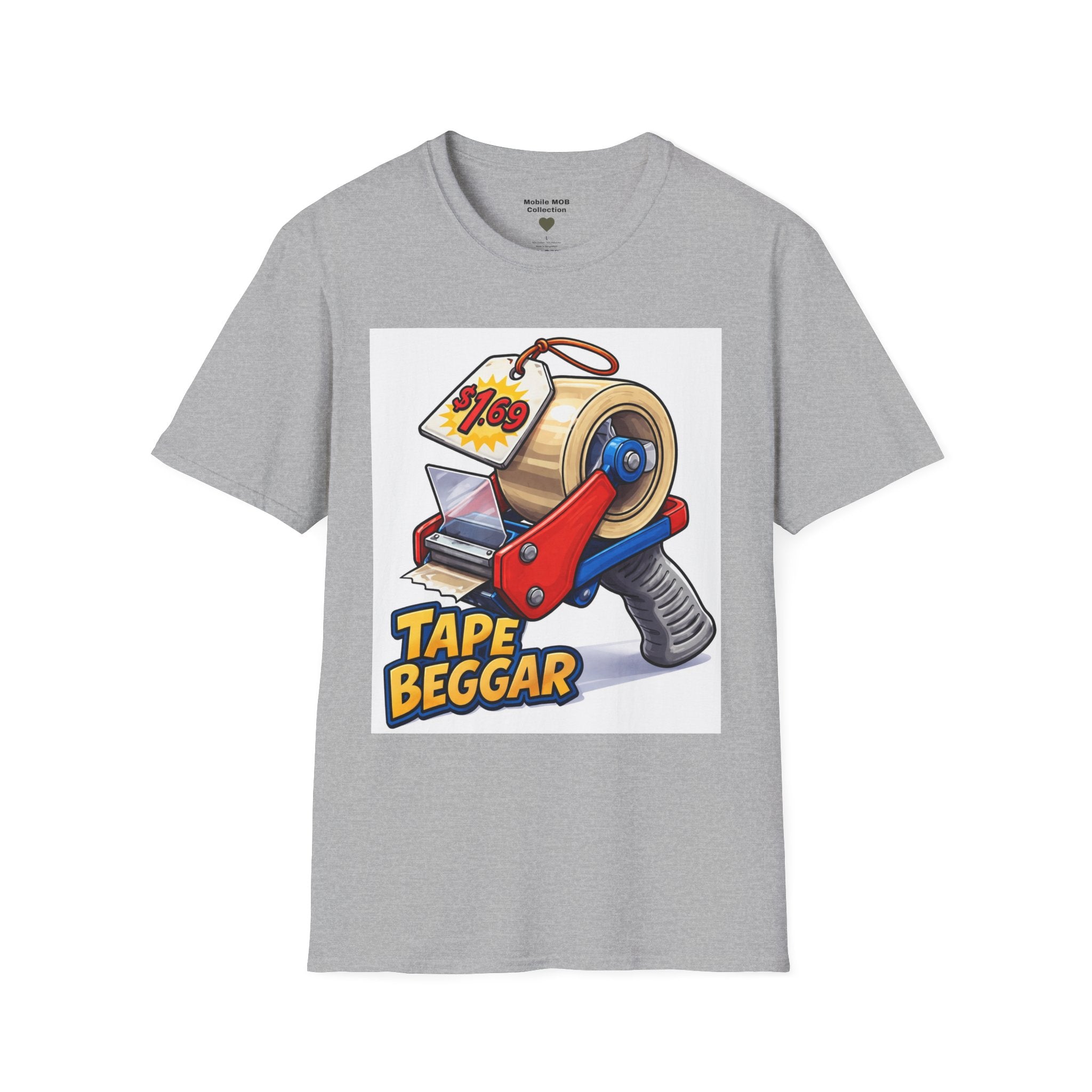 Tape Beggar T-Shirt – Funny Vintage Tape Gun Tee | Mobile Order Curbside Humor, Soft Everyday Fit