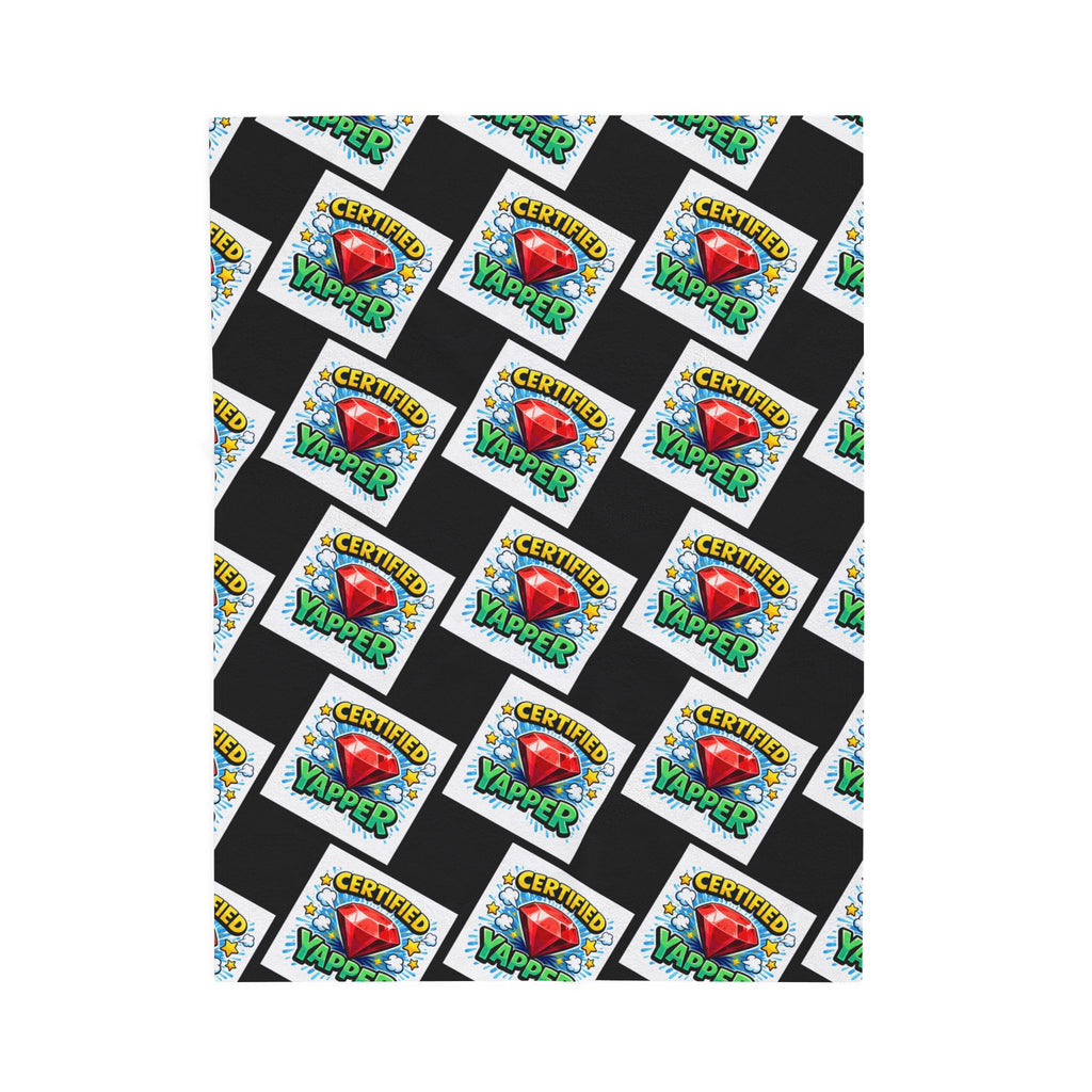 Certified Yapper Checkerboard Plush Blanket | Cozy Statement Throw with Ruby Detail