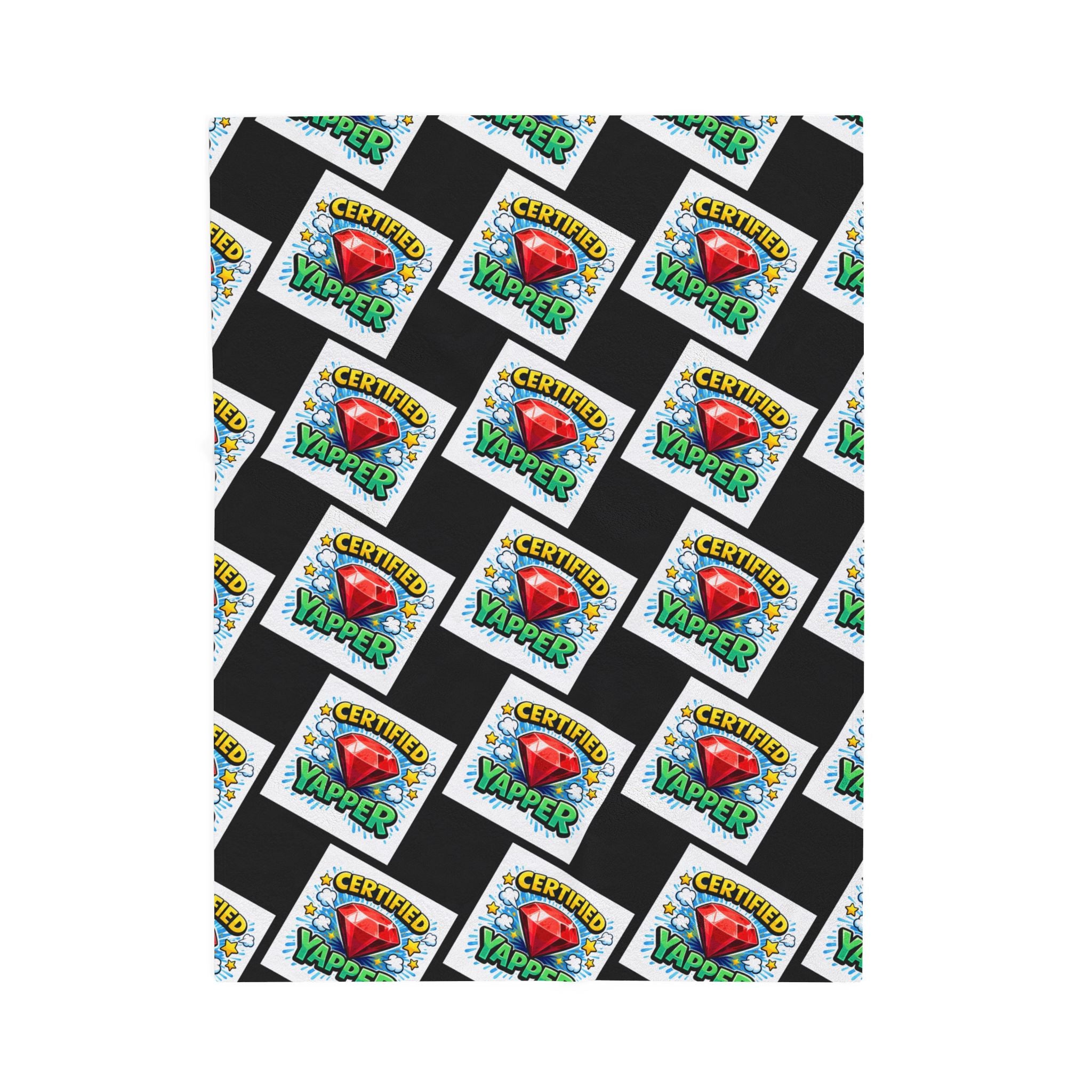 Certified Yapper Checkerboard Plush Blanket | Cozy Statement Throw with Ruby Detail