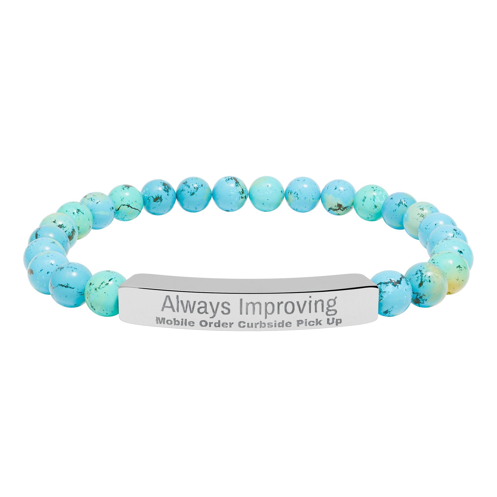 Engraved Natural Stone Bar Bracelet — "Always Improving" Stretch Beads