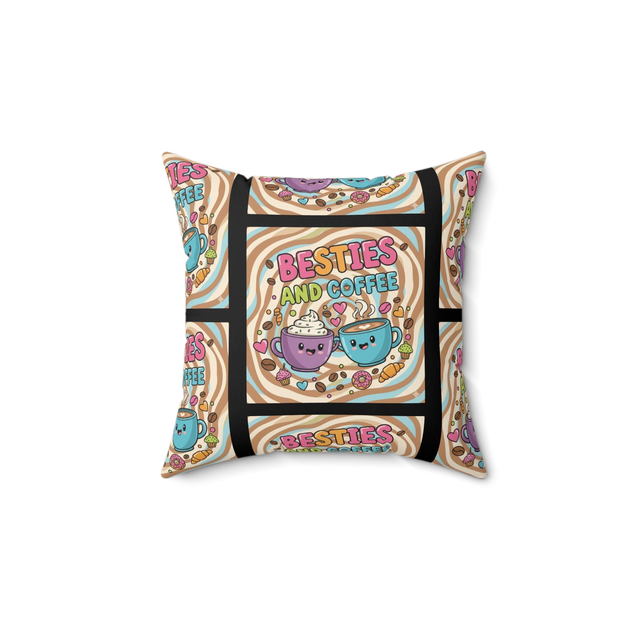 Besties & Coffee Sticker Accent Pillow | Cozy Community-Inspired Home Décor