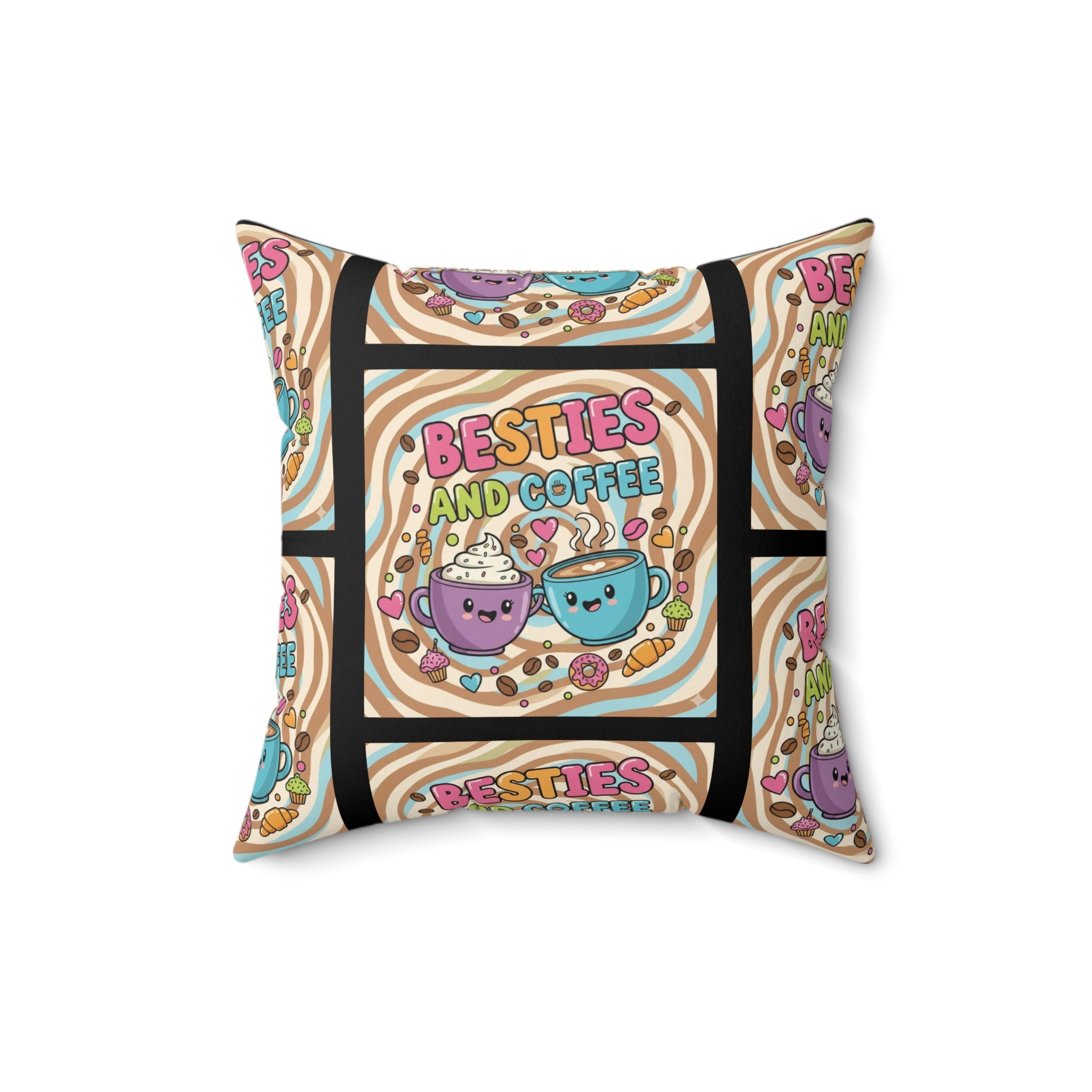 Besties & Coffee Sticker Accent Pillow | Cozy Community-Inspired Home Décor
