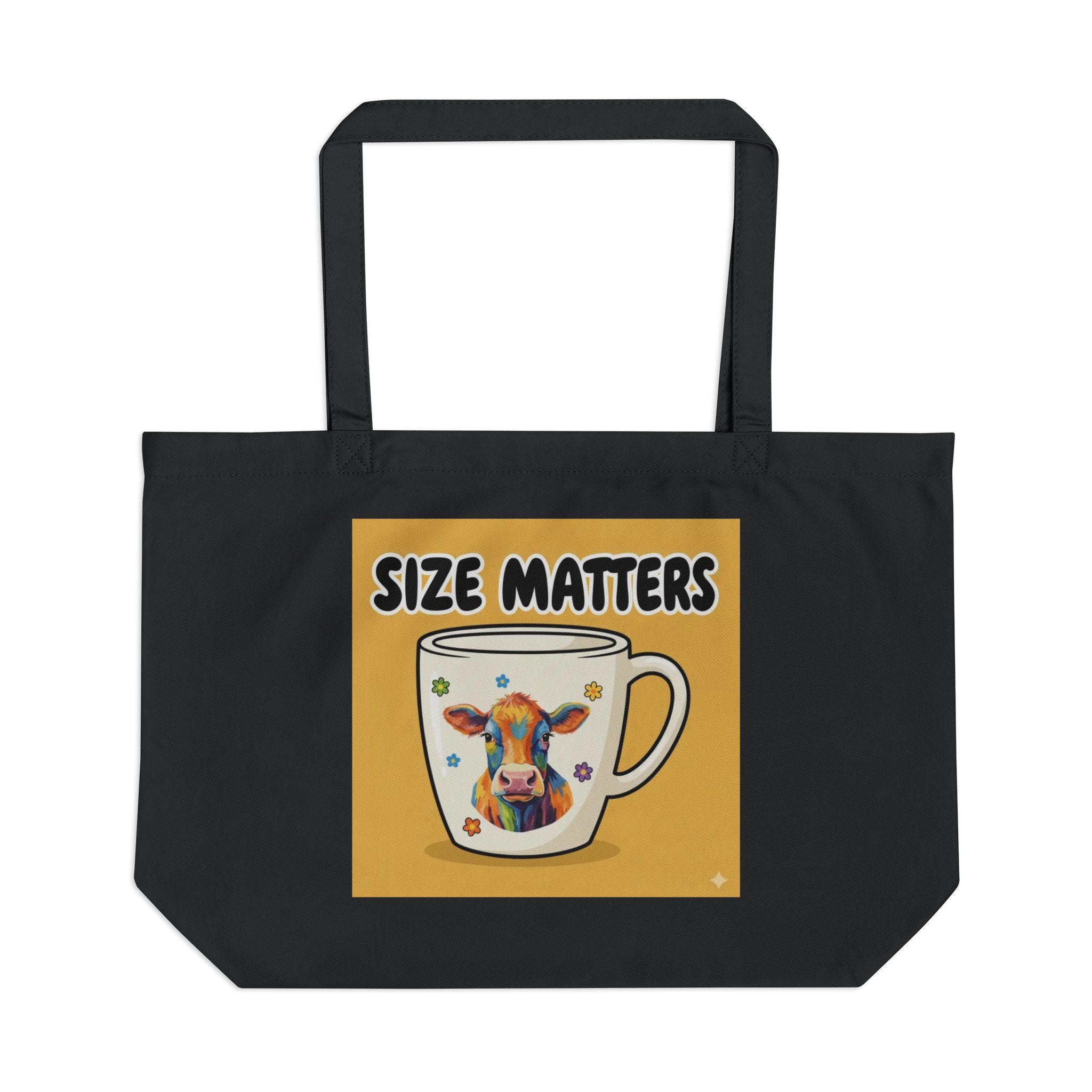 “Size Matters” Sticker Tote | Besties & Coffee Iconic Cow Mug Bag