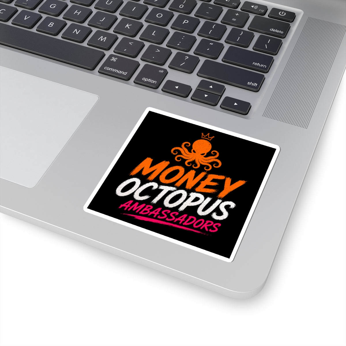 Money Octopus Ambassadors Sticker — Bold Neon Logo Kiss-Cut Sticker for Laptops & Gear