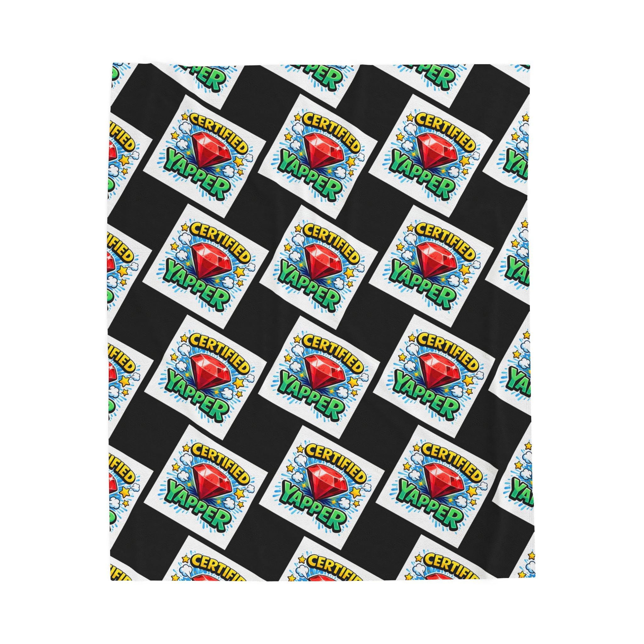 Certified Yapper Checkerboard Plush Blanket | Cozy Statement Throw with Ruby Detail