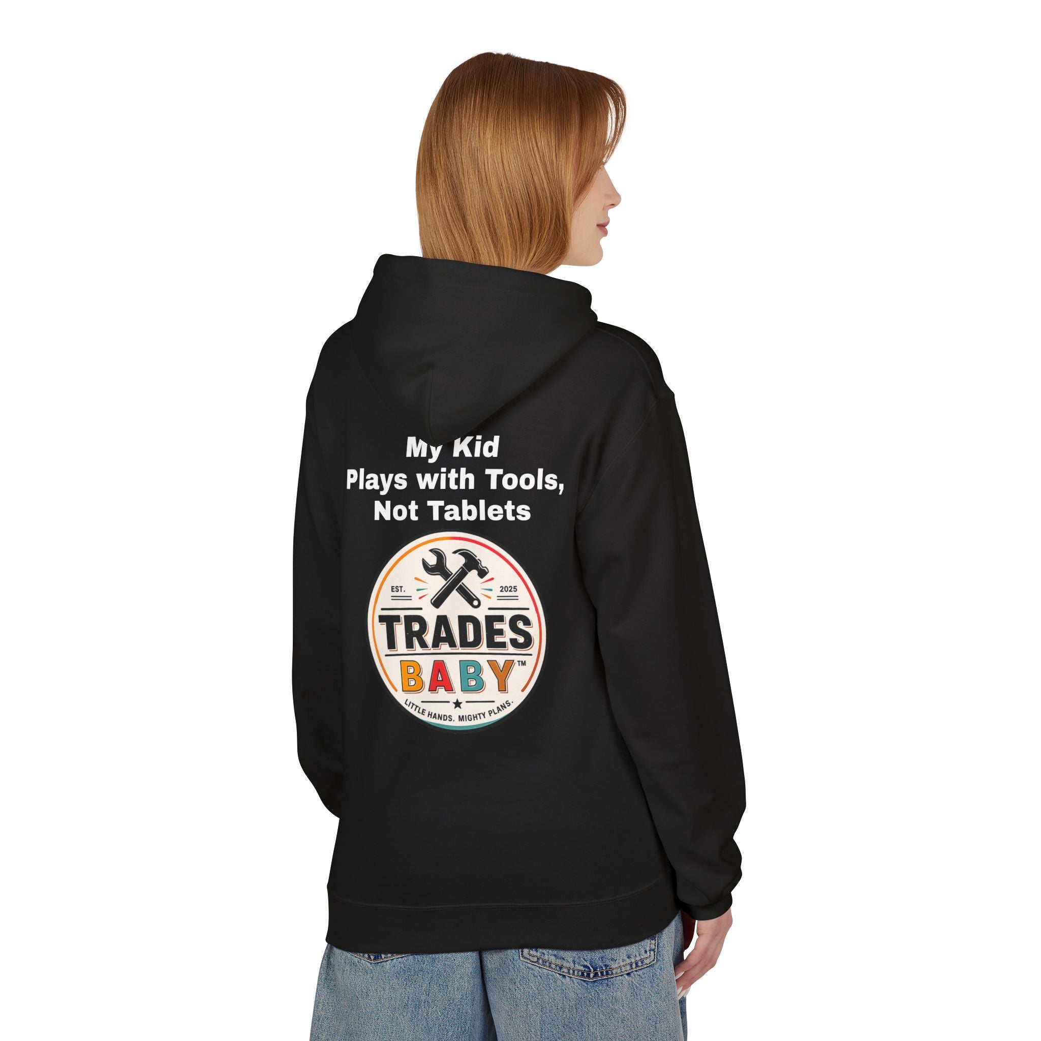 “My Kid Plays with Tools, Not Tablets” Hoodie — TradesBaby Kids Hoodie for Future Builders