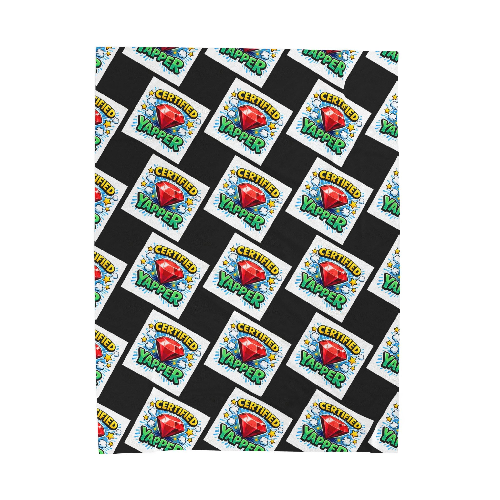 Certified Yapper Checkerboard Plush Blanket | Cozy Statement Throw with Ruby Detail