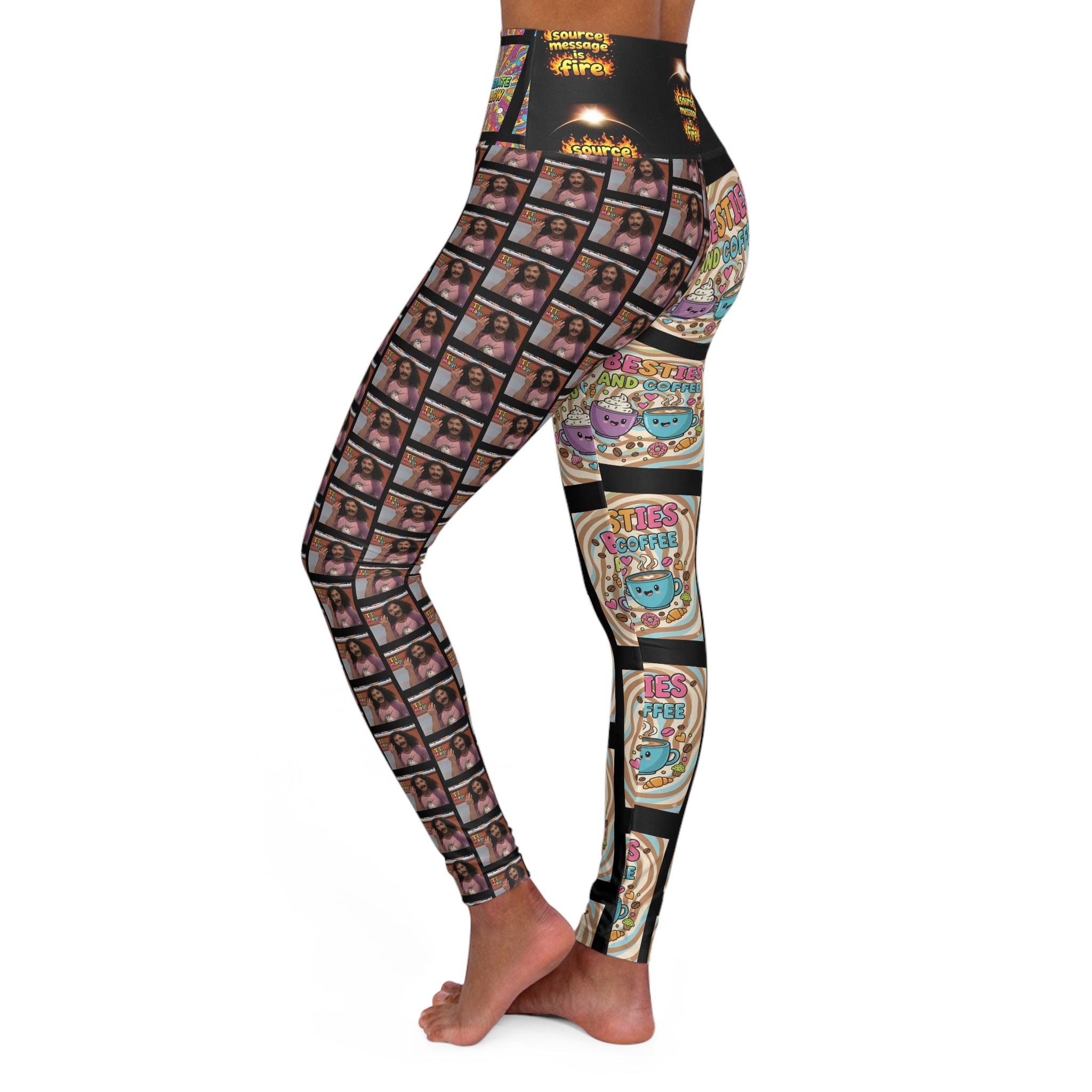 Besties & Coffee Sticker Pack High-Waisted Leggings | Mobile Order Curbside Pick Up Core