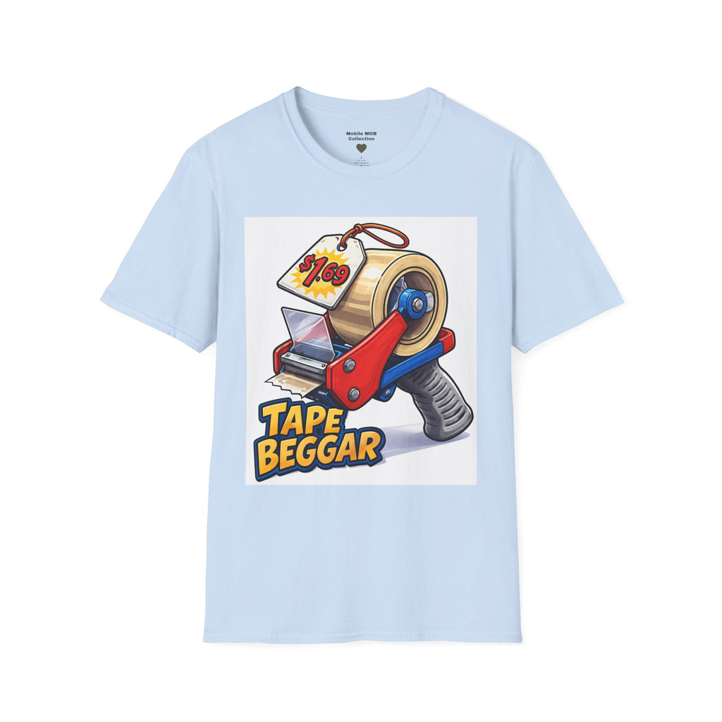 Tape Beggar T-Shirt – Funny Vintage Tape Gun Tee | Mobile Order Curbside Humor, Soft Everyday Fit