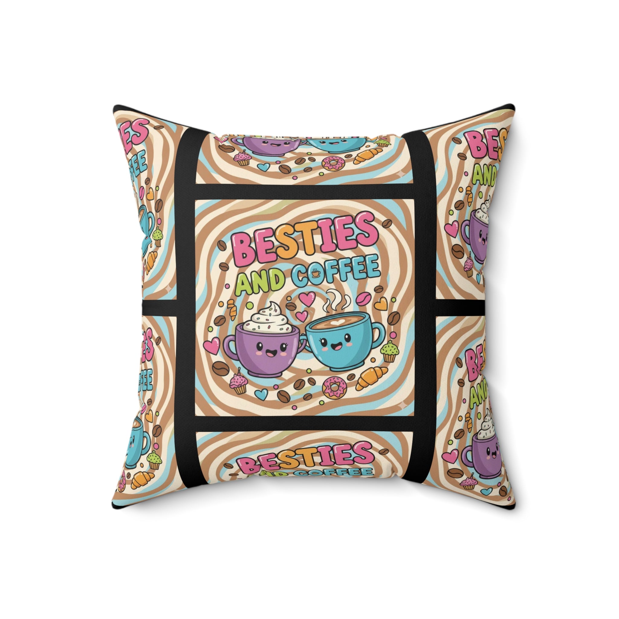 Besties & Coffee Sticker Accent Pillow | Cozy Community-Inspired Home Décor