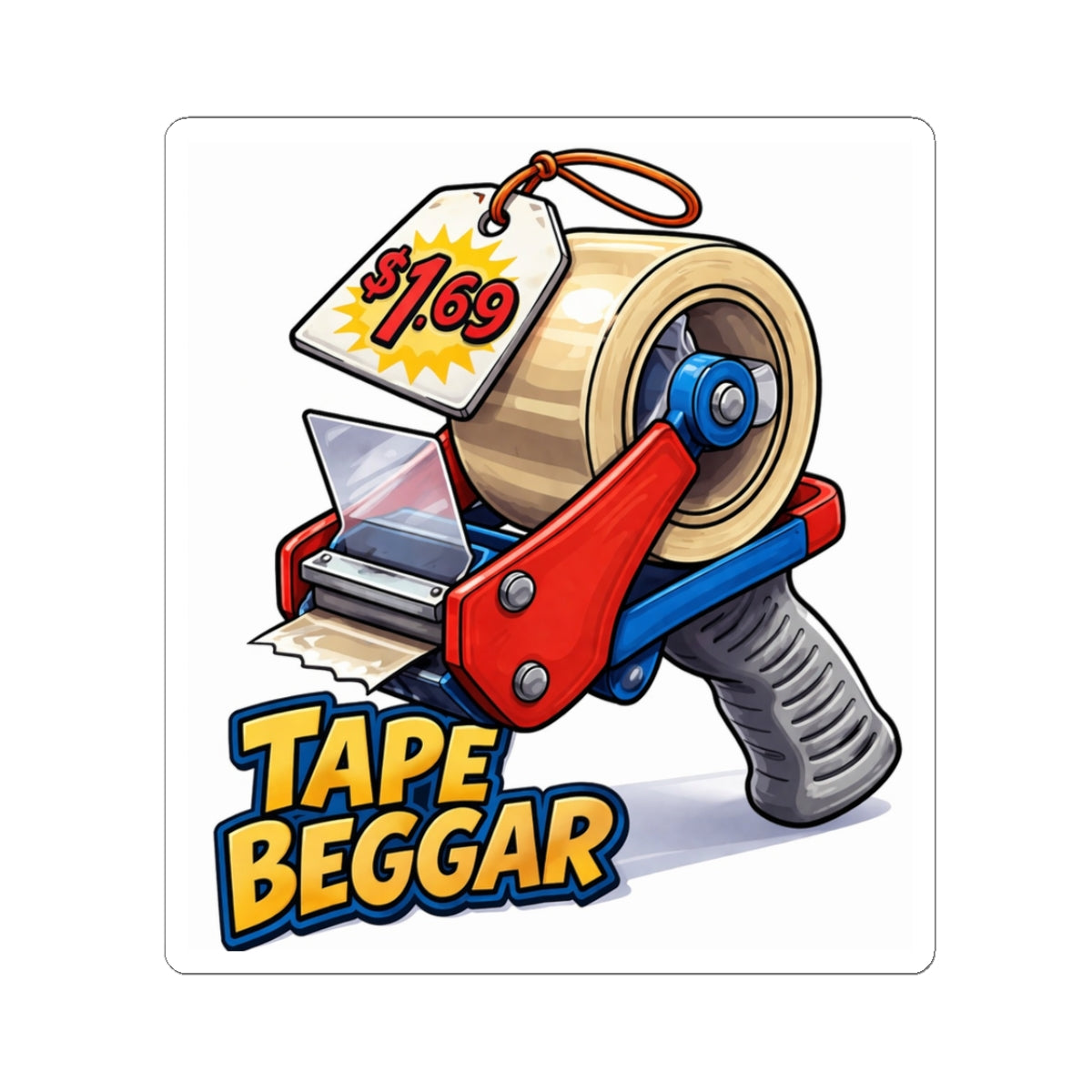 Tape Beggar Sticker — Vintage Tape Design, Hilarious Postal Story Decal