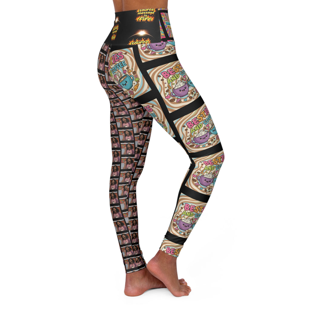 Besties & Coffee Sticker Pack High-Waisted Leggings | Mobile Order Curbside Pick Up Core