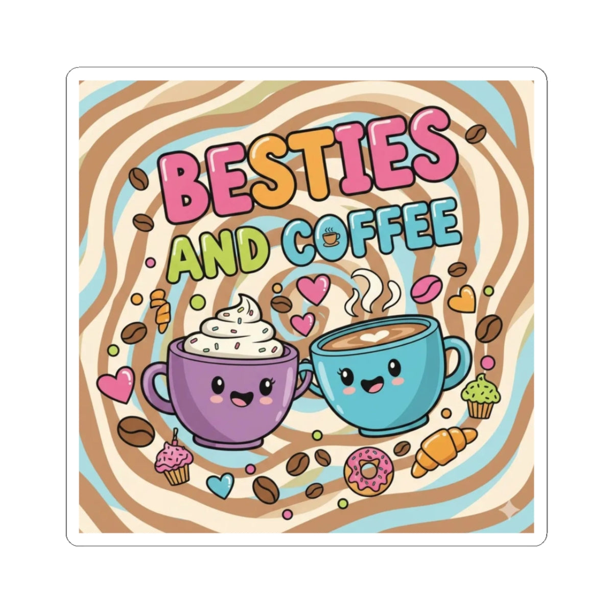 Besties & Coffee™ Sticker ☕️💖 | Cute Kawaii Coffee Friends Kiss-Cut Vinyl