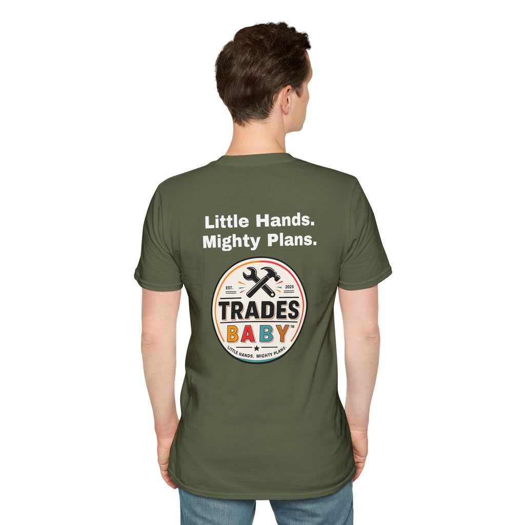 Little Hands Mighty Plans T-Shirt | TradesBaby Kids Builder Tee | Blue Collar Family Shirt for Parents, Makers & Future Builders