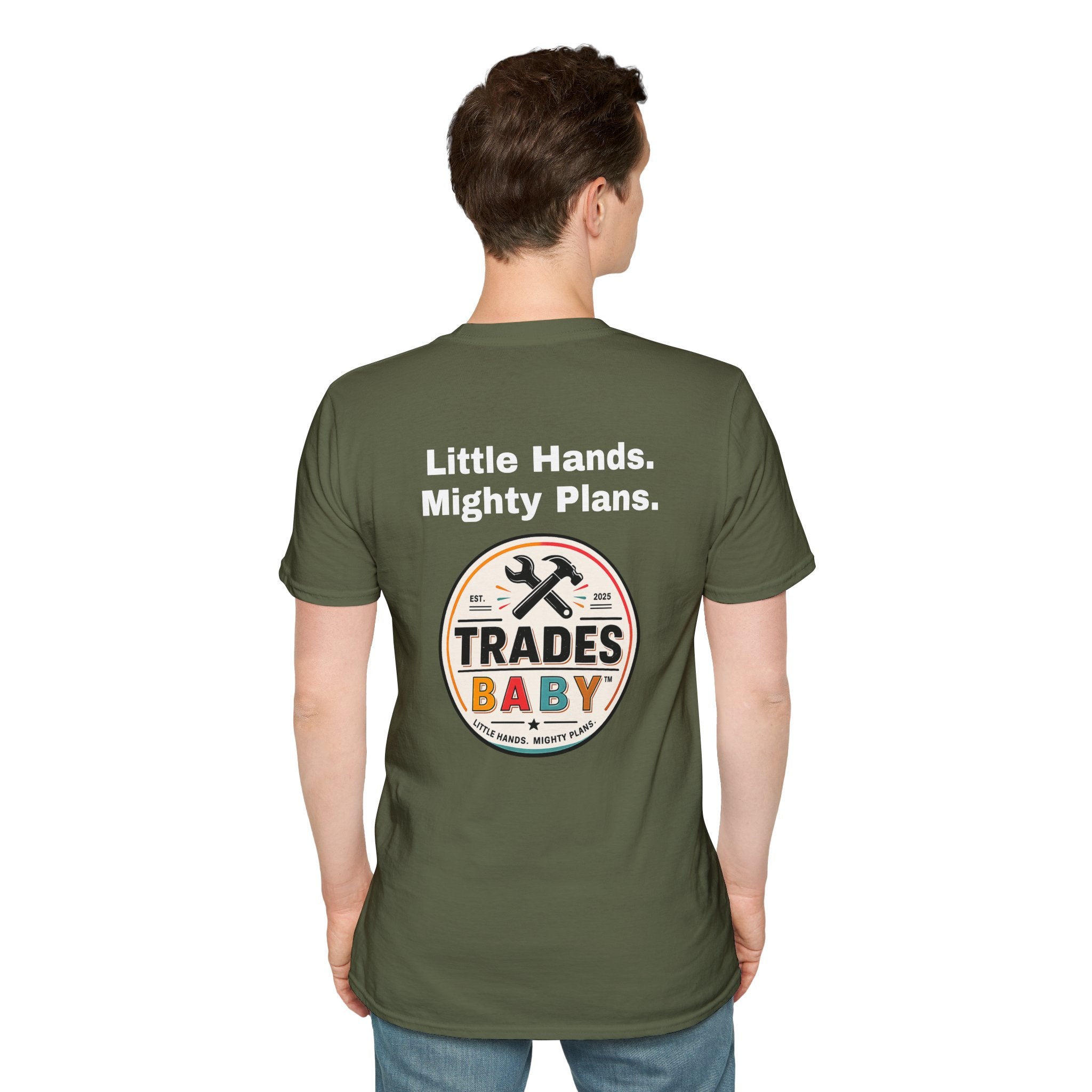 Little Hands Mighty Plans T-Shirt | TradesBaby Kids Builder Tee | Blue Collar Family Shirt for Parents, Makers & Future Builders