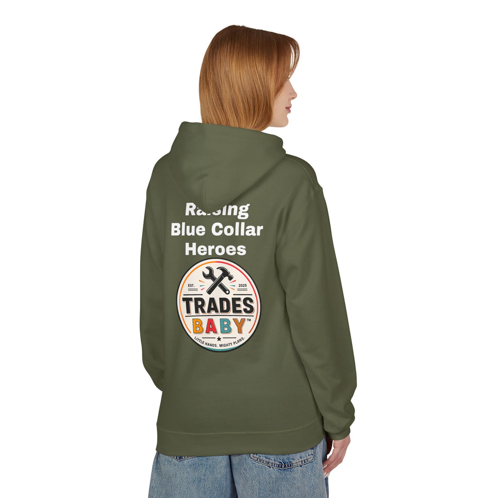 “Raising Blue Collar Heroes” Hoodie — TradesBaby Kids Hoodie for Future Builders & Hardworking Families