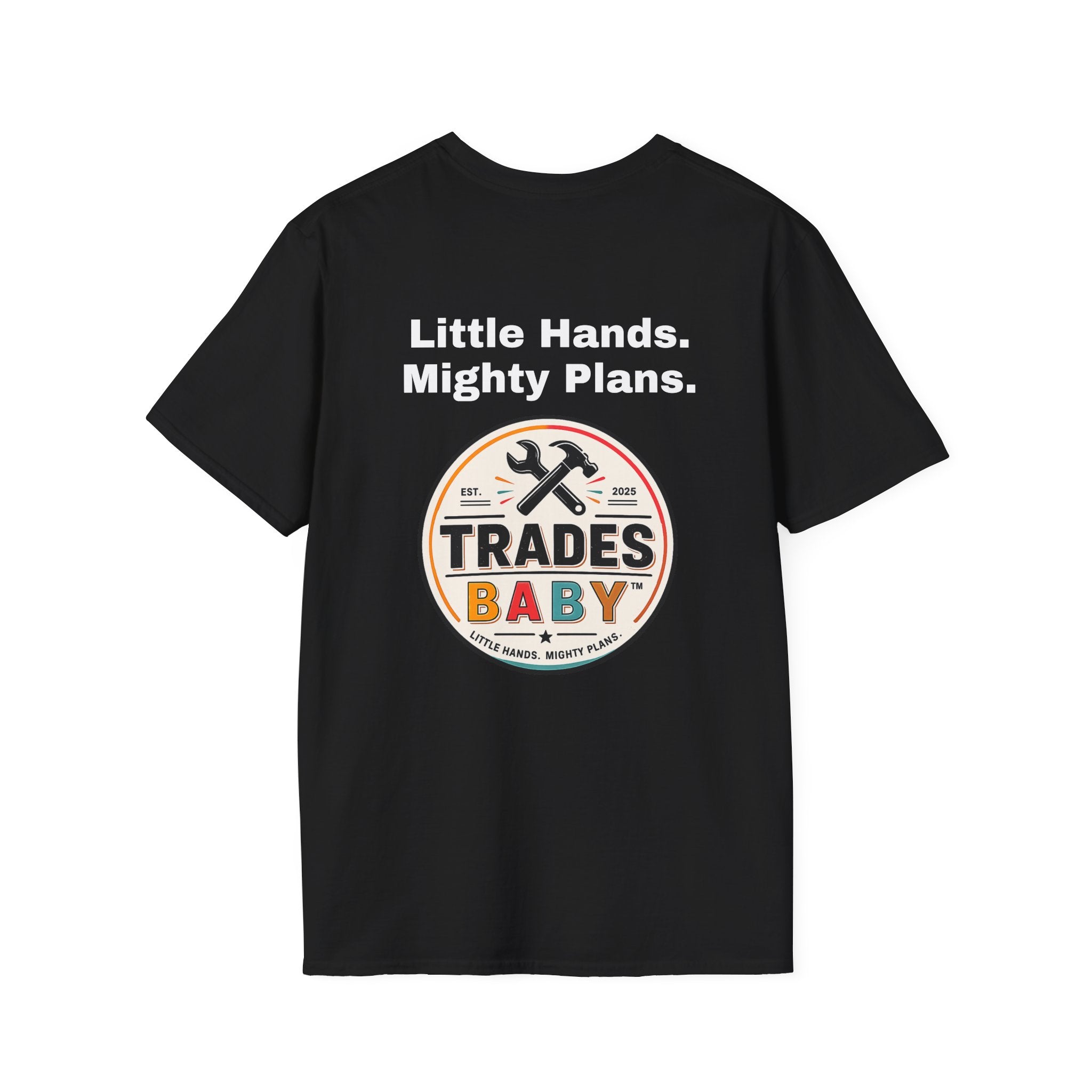 Little Hands Mighty Plans T-Shirt | TradesBaby Kids Builder Tee | Blue Collar Family Shirt for Parents, Makers & Future Builders