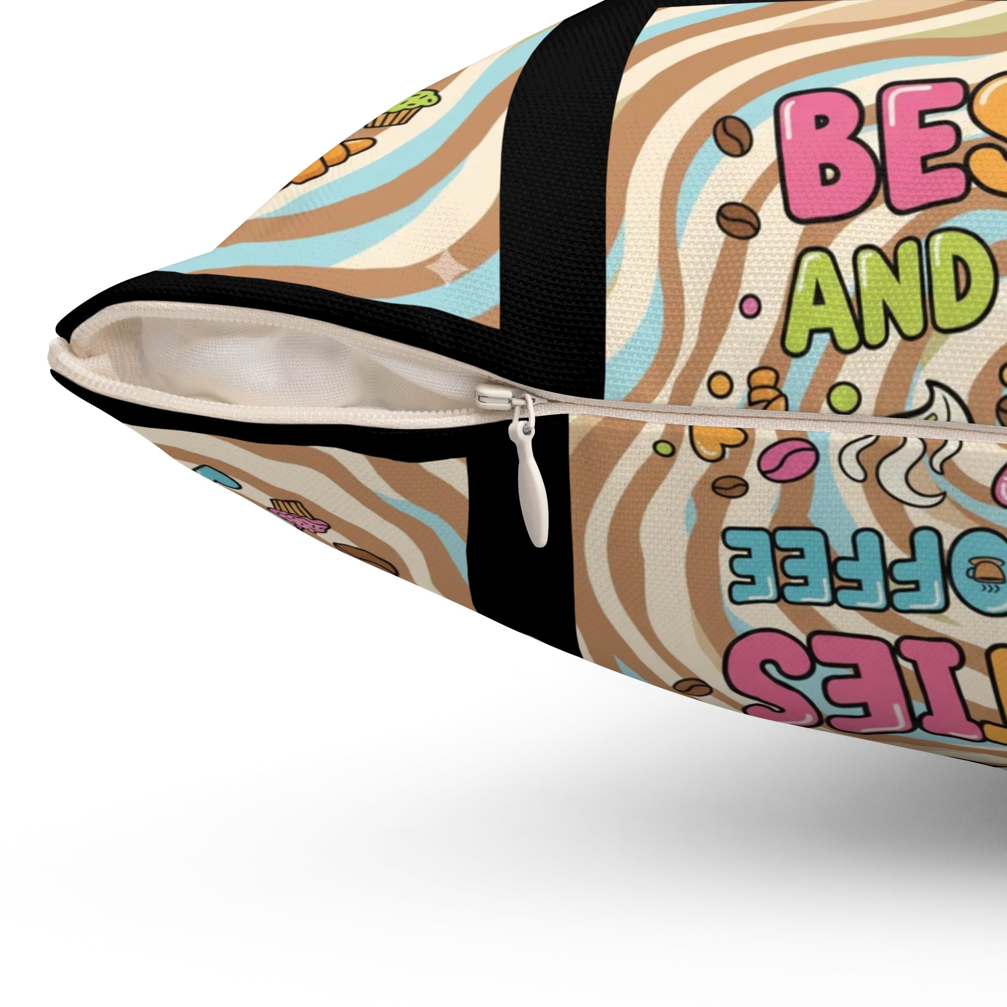 Besties & Coffee Sticker Accent Pillow | Cozy Community-Inspired Home Décor