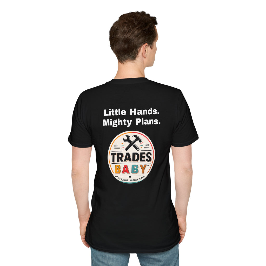 Little Hands Mighty Plans T-Shirt | TradesBaby Kids Builder Tee | Blue Collar Family Shirt for Parents, Makers & Future Builders
