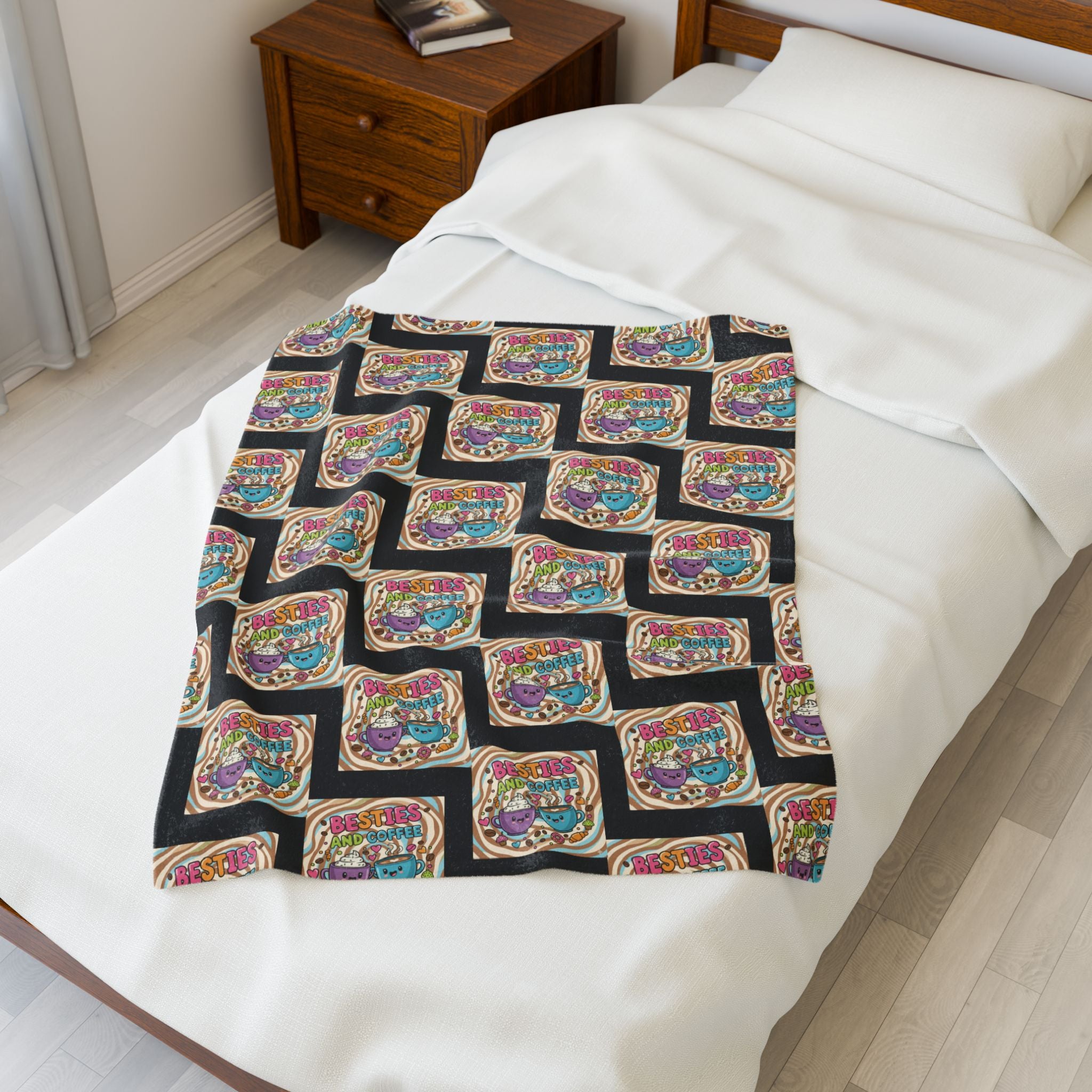 Besties & Coffee Zig Zag Plush Blanket