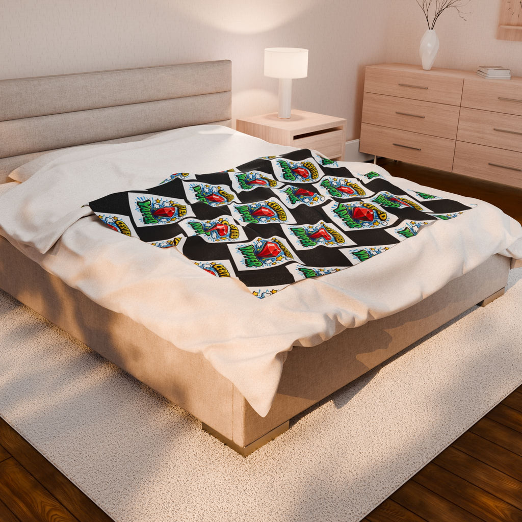 Certified Yapper Checkerboard Plush Blanket | Cozy Statement Throw with Ruby Detail