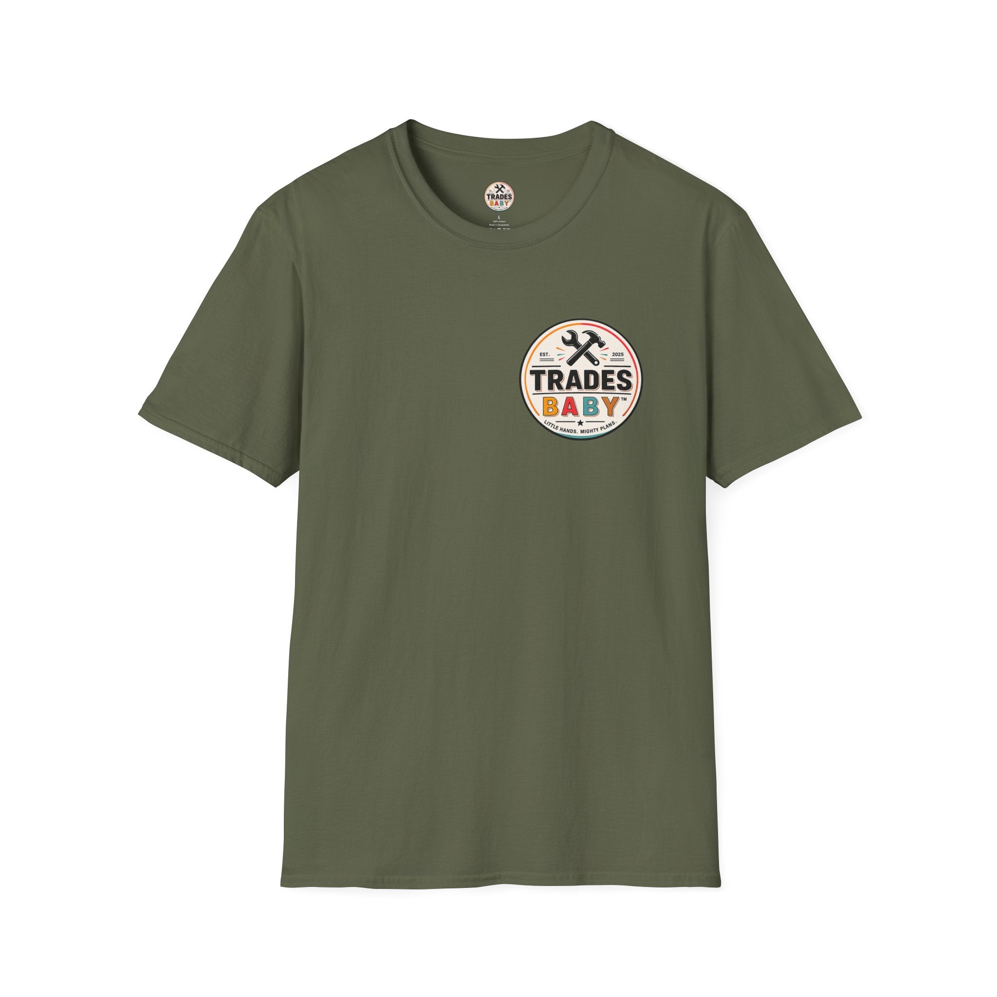 Little Hands Mighty Plans T-Shirt | TradesBaby Kids Builder Tee | Blue Collar Family Shirt for Parents, Makers & Future Builders