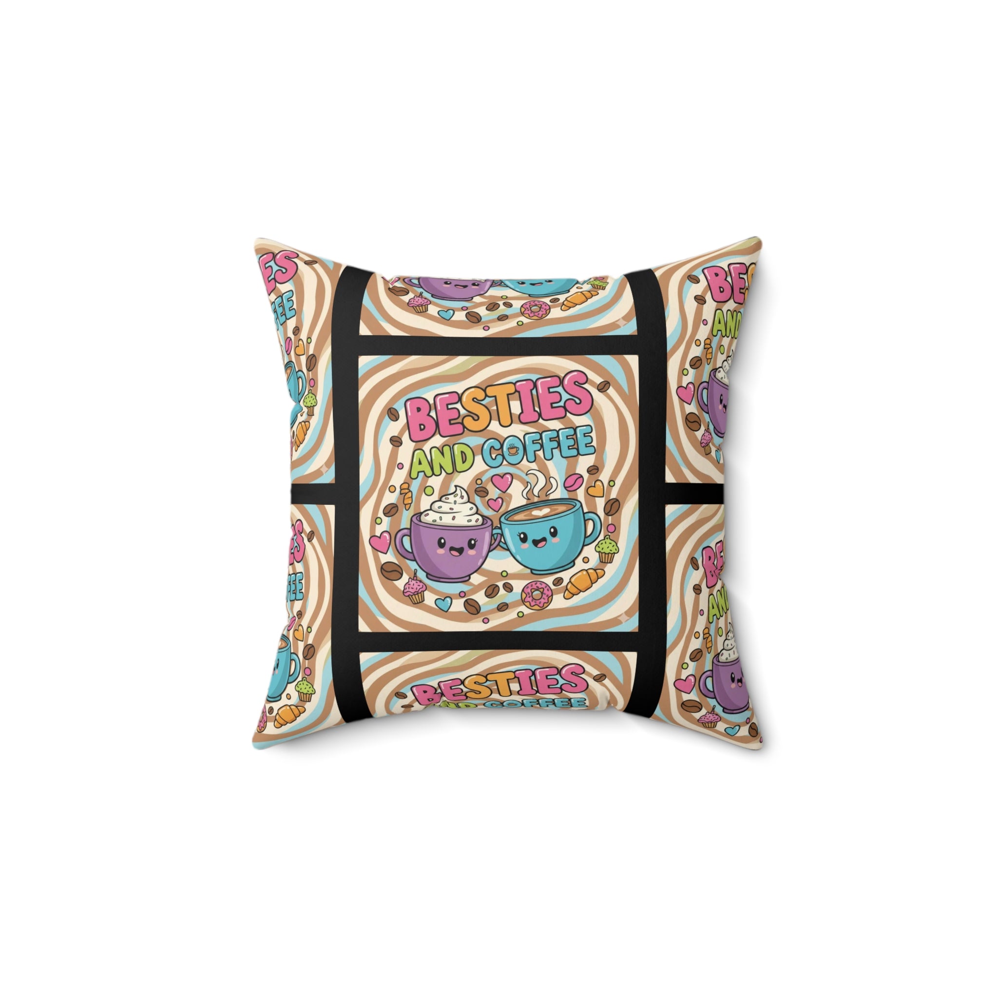 Besties & Coffee Sticker Accent Pillow | Cozy Community-Inspired Home Décor