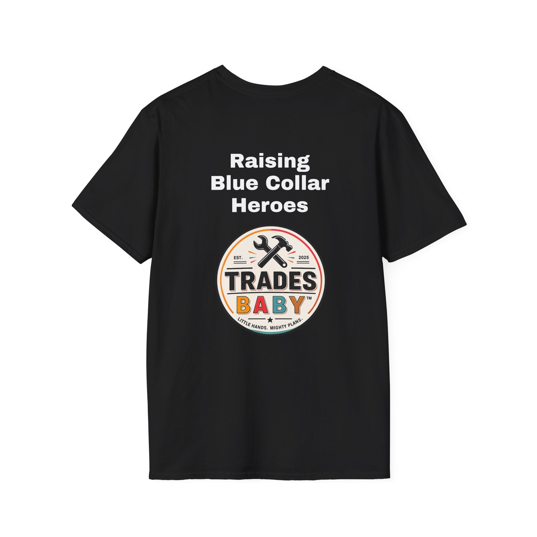Raising Blue Collar Heroes T-Shirt | TradesBaby Family Tee | Blue Collar Pride Shirt for Parents & Skilled Trades Families