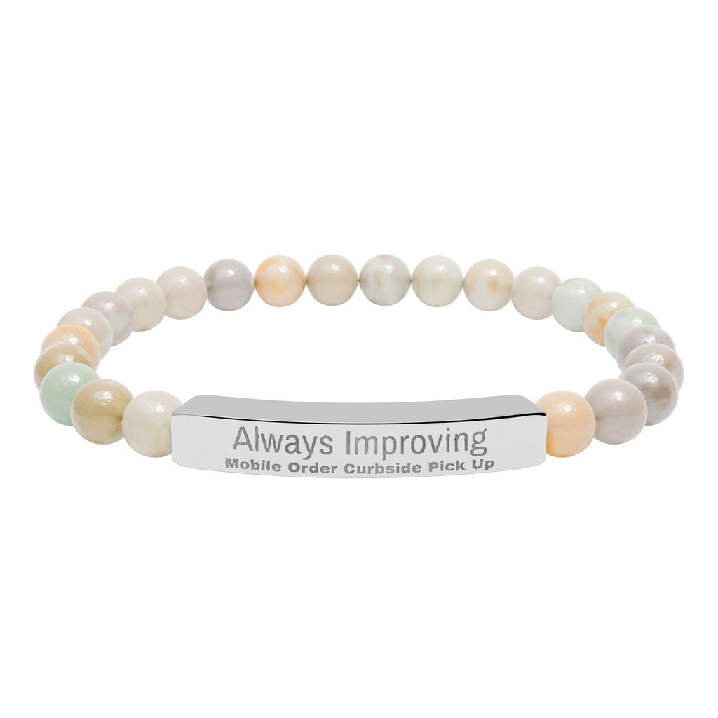 Engraved Natural Stone Bar Bracelet — "Always Improving" Stretch Beads