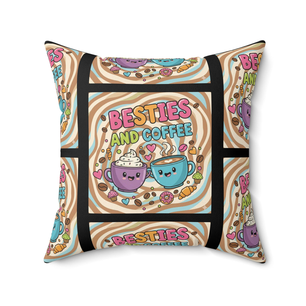 Besties & Coffee Sticker Accent Pillow | Cozy Community-Inspired Home Décor