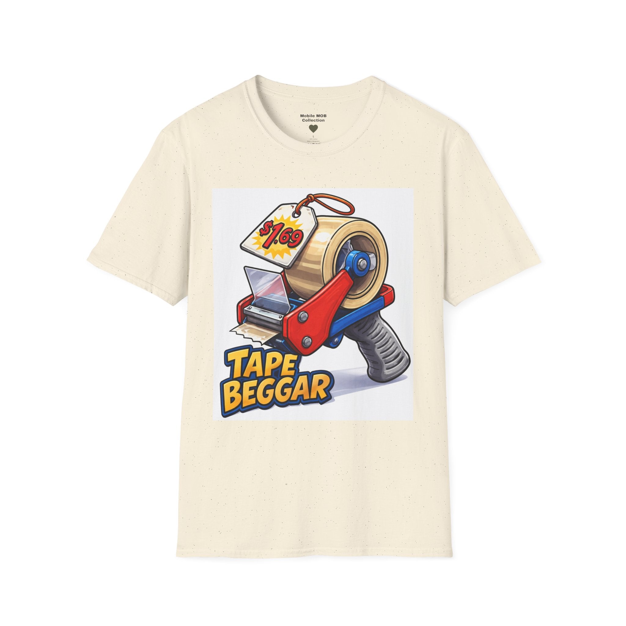 Tape Beggar T-Shirt – Funny Vintage Tape Gun Tee | Mobile Order Curbside Humor, Soft Everyday Fit