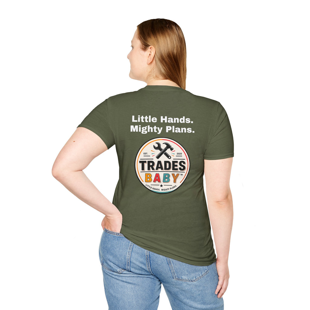 Little Hands Mighty Plans T-Shirt | TradesBaby Kids Builder Tee | Blue Collar Family Shirt for Parents, Makers & Future Builders
