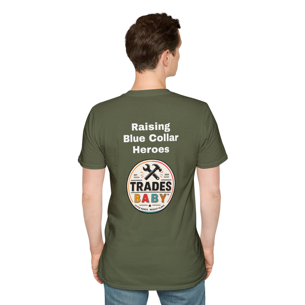 Raising Blue Collar Heroes T-Shirt | TradesBaby Family Tee | Blue Collar Pride Shirt for Parents & Skilled Trades Families