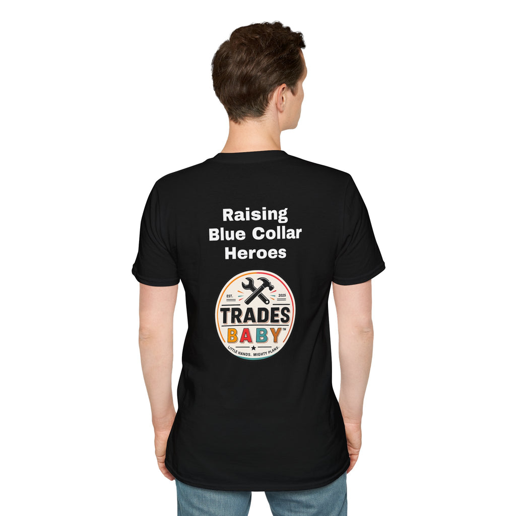 Raising Blue Collar Heroes T-Shirt | TradesBaby Family Tee | Blue Collar Pride Shirt for Parents & Skilled Trades Families