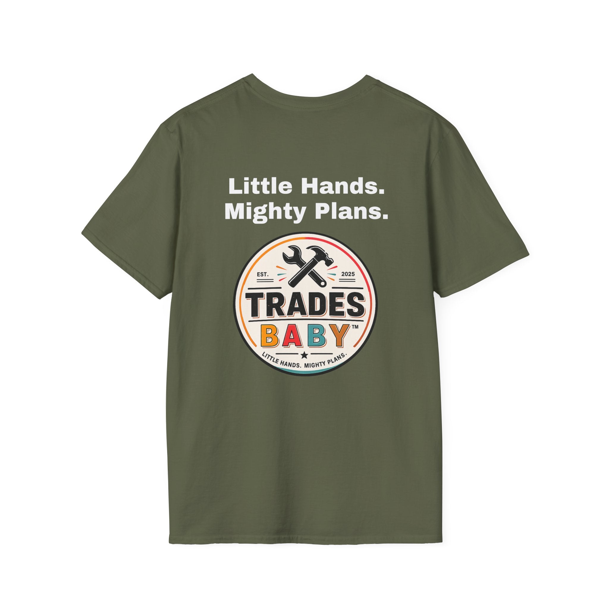 Little Hands Mighty Plans T-Shirt | TradesBaby Kids Builder Tee | Blue Collar Family Shirt for Parents, Makers & Future Builders