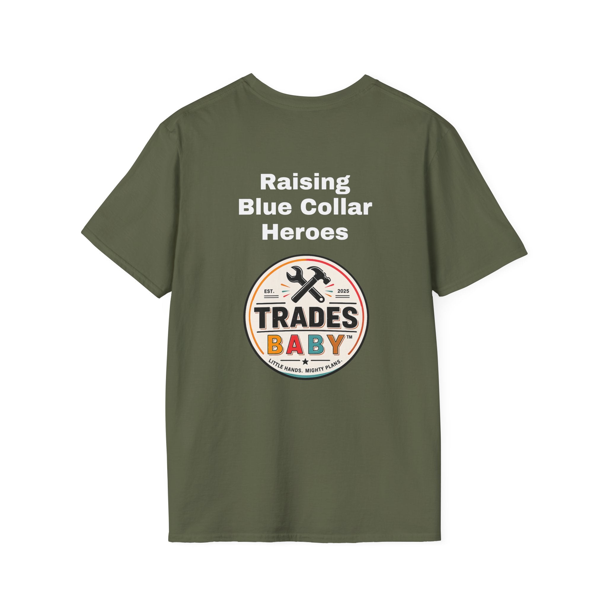 Raising Blue Collar Heroes T-Shirt | TradesBaby Family Tee | Blue Collar Pride Shirt for Parents & Skilled Trades Families