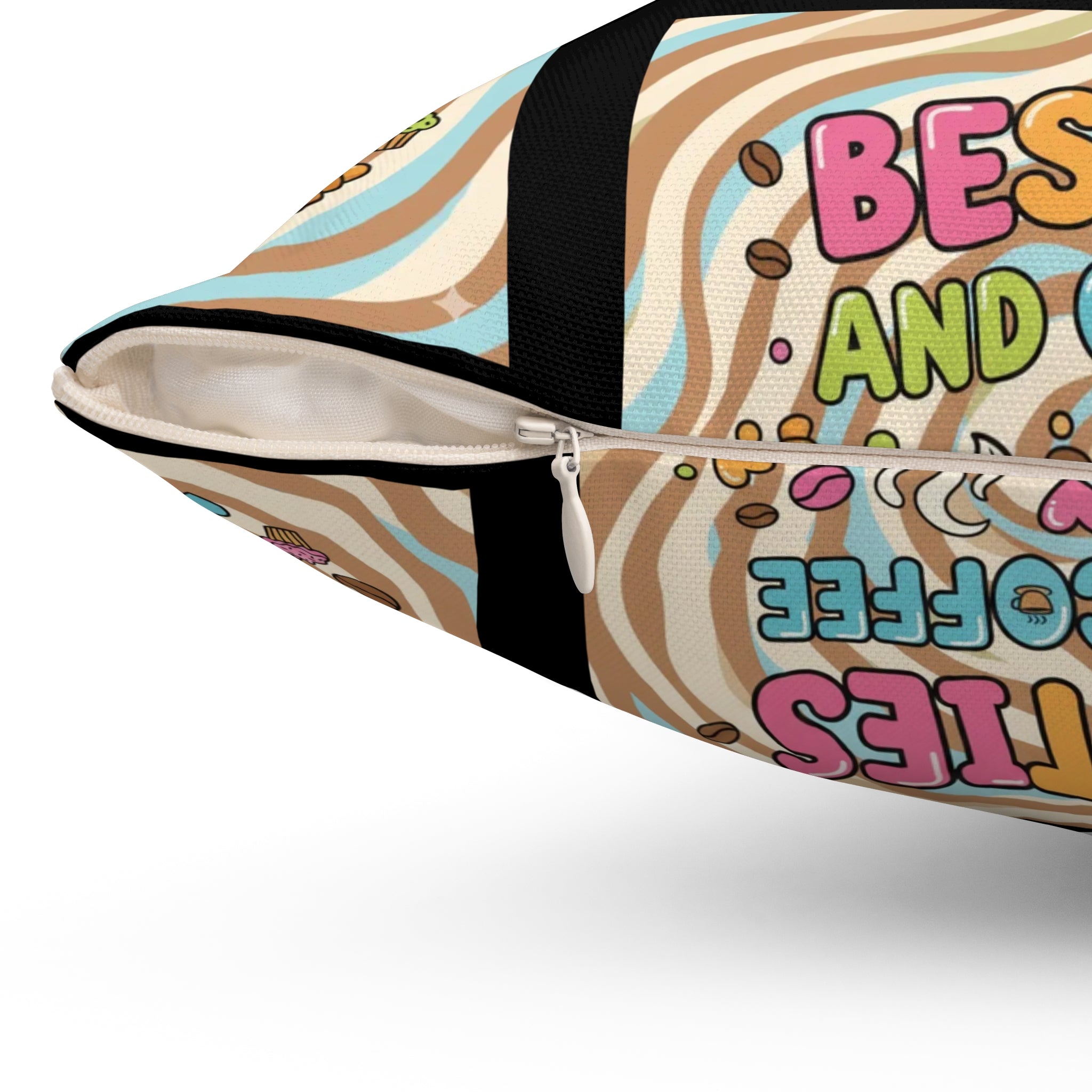 Besties & Coffee Sticker Accent Pillow | Cozy Community-Inspired Home Décor