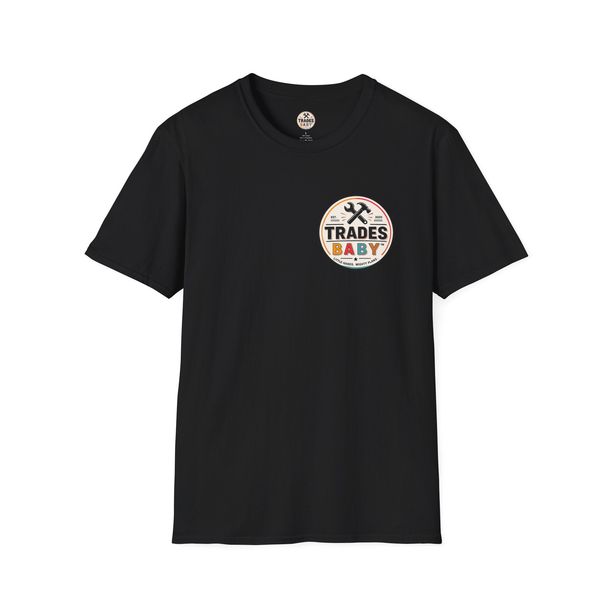 Little Hands Mighty Plans T-Shirt | TradesBaby Kids Builder Tee | Blue Collar Family Shirt for Parents, Makers & Future Builders