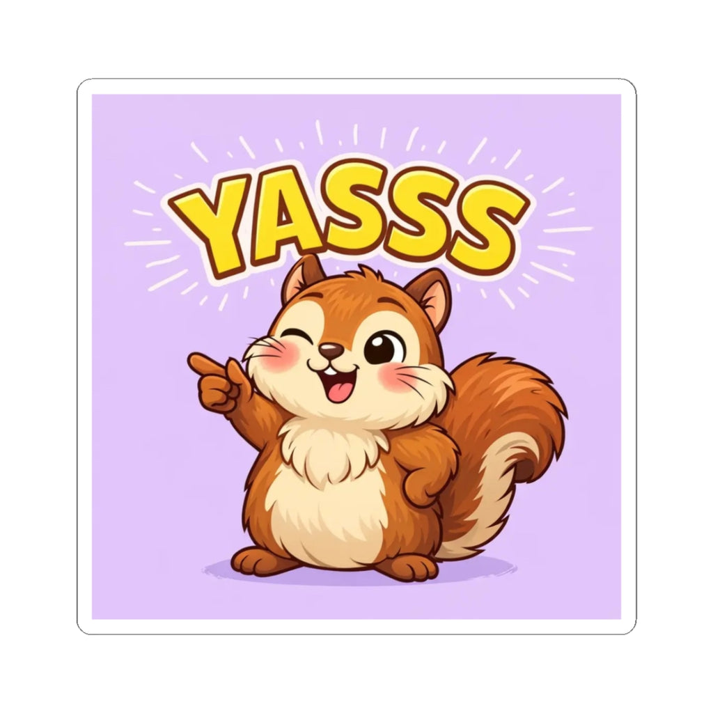 Yasss Squirrel Sticker — Cute Winking Cartoon Laptop Decal