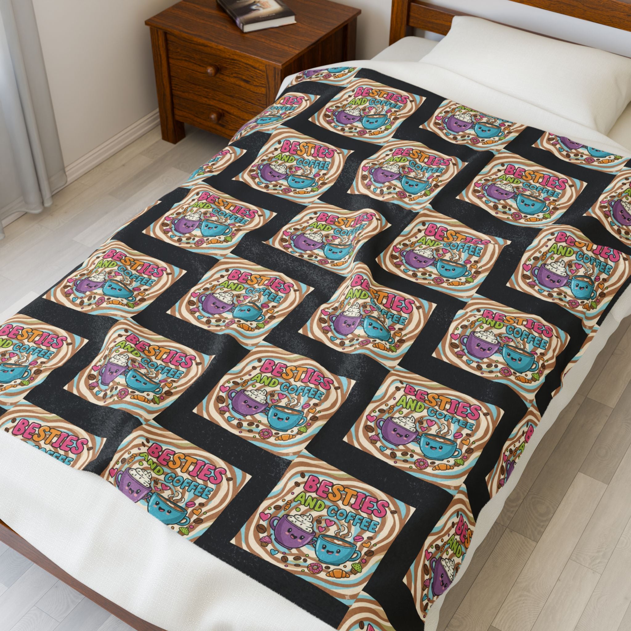 Besties & Coffee Zig Zag Plush Blanket