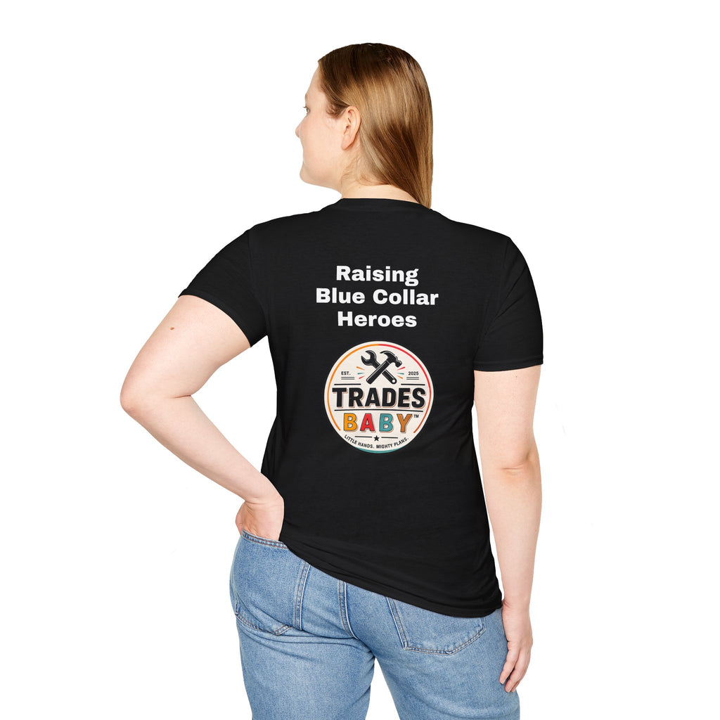 Raising Blue Collar Heroes T-Shirt | TradesBaby Family Tee | Blue Collar Pride Shirt for Parents & Skilled Trades Families