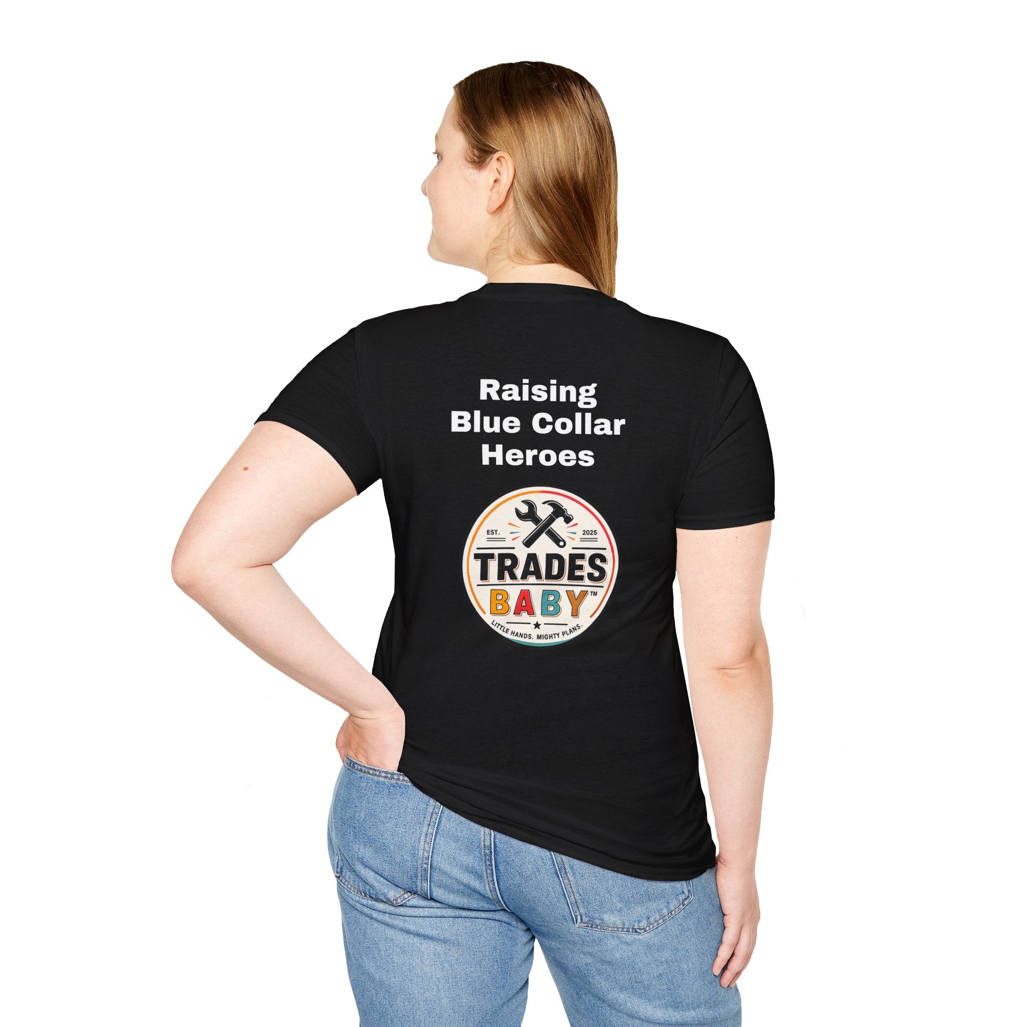 Raising Blue Collar Heroes T-Shirt | TradesBaby Family Tee | Blue Collar Pride Shirt for Parents & Skilled Trades Families