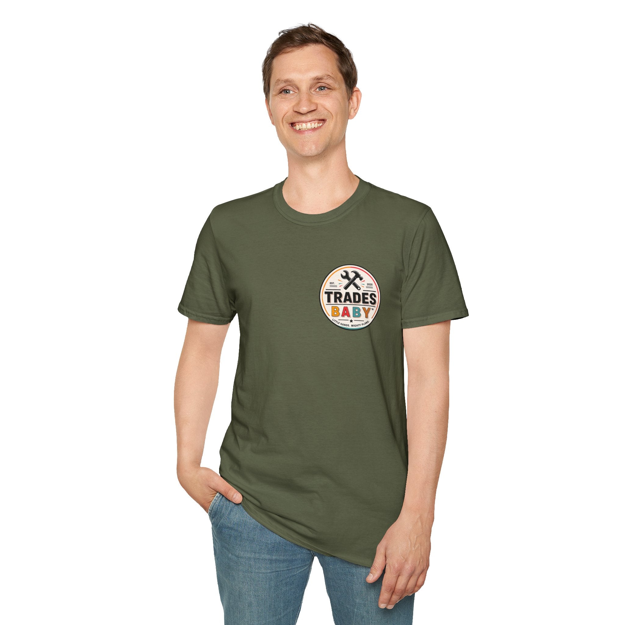 Little Hands Mighty Plans T-Shirt | TradesBaby Kids Builder Tee | Blue Collar Family Shirt for Parents, Makers & Future Builders