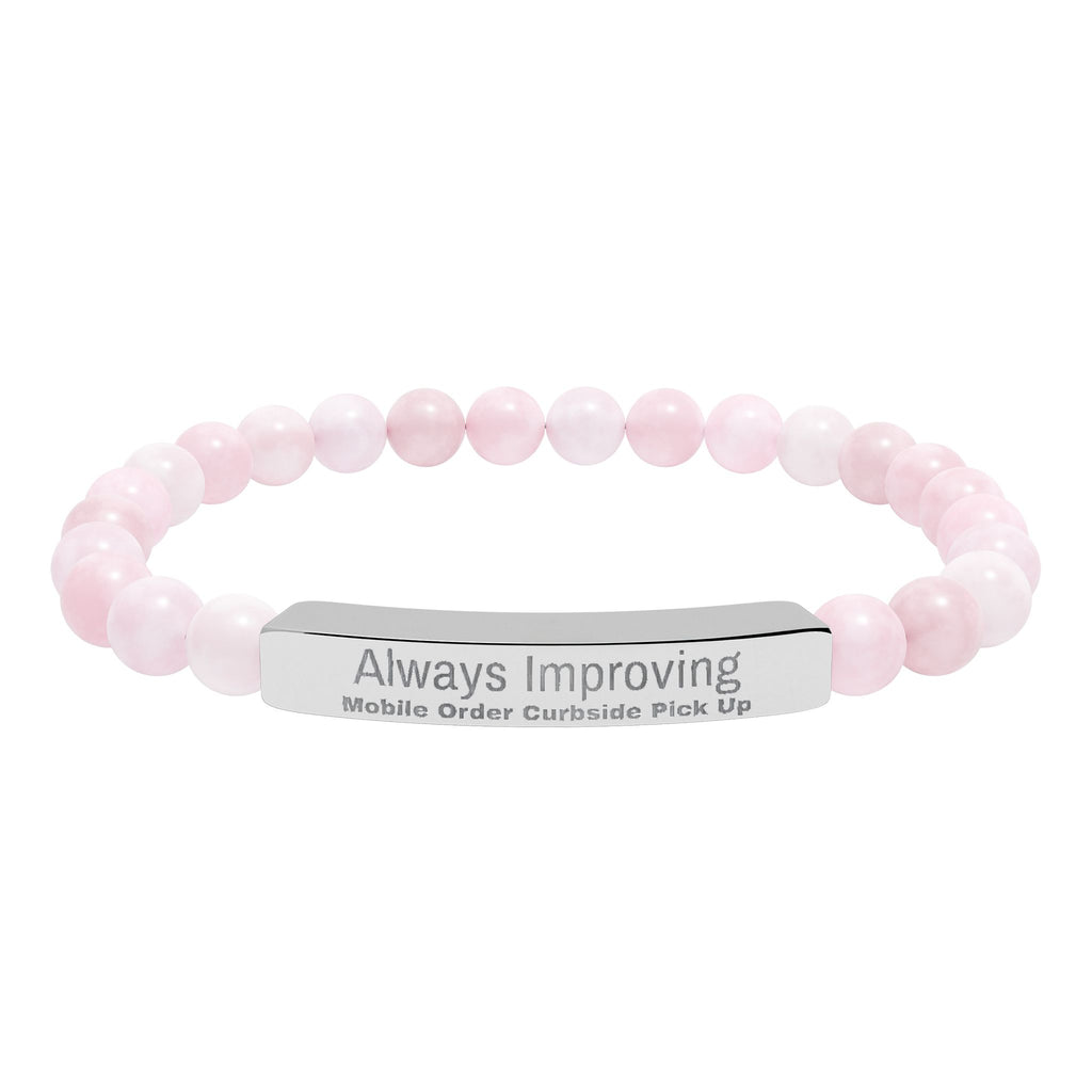 Engraved Natural Stone Bar Bracelet — "Always Improving" Stretch Beads