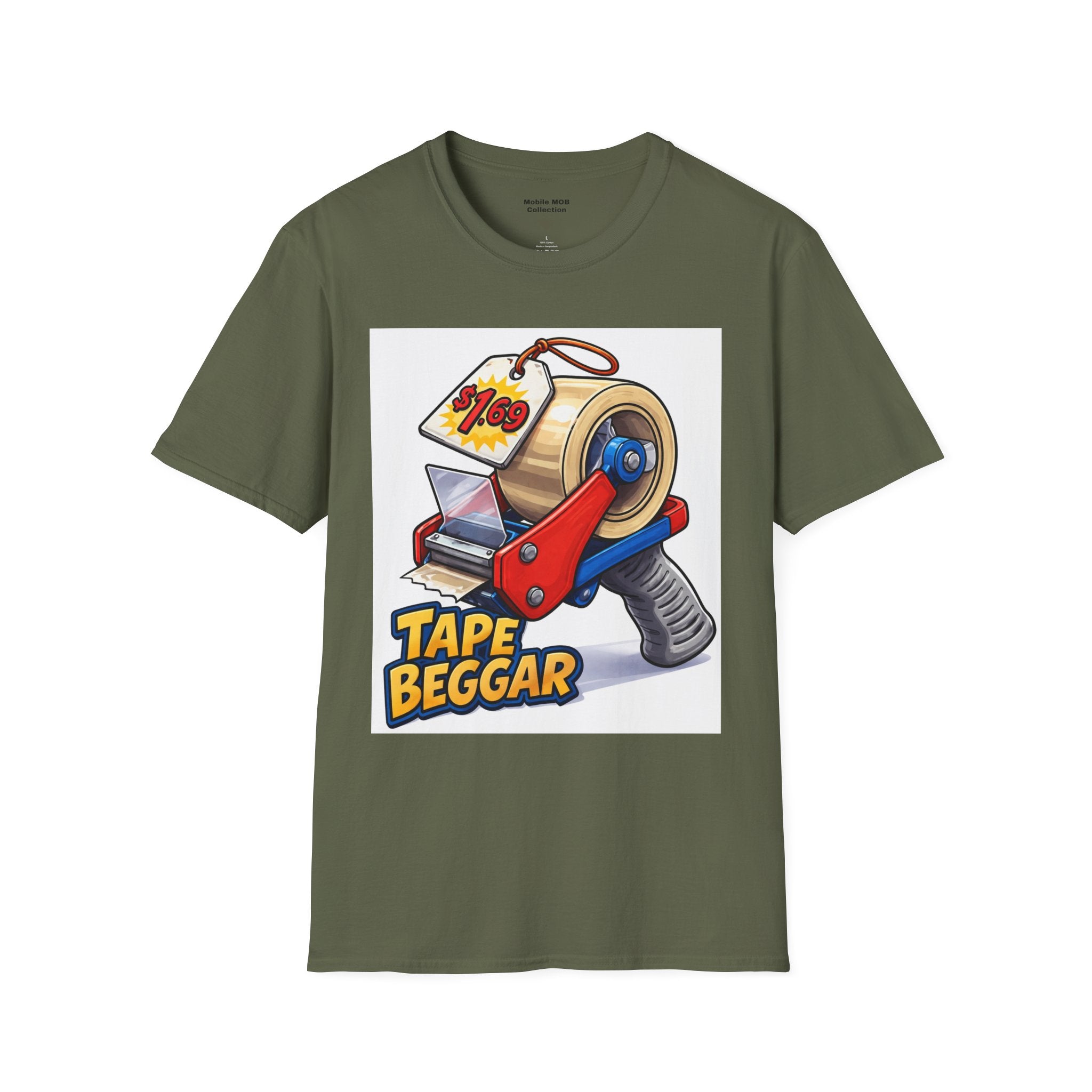 Tape Beggar T-Shirt – Funny Vintage Tape Gun Tee | Mobile Order Curbside Humor, Soft Everyday Fit