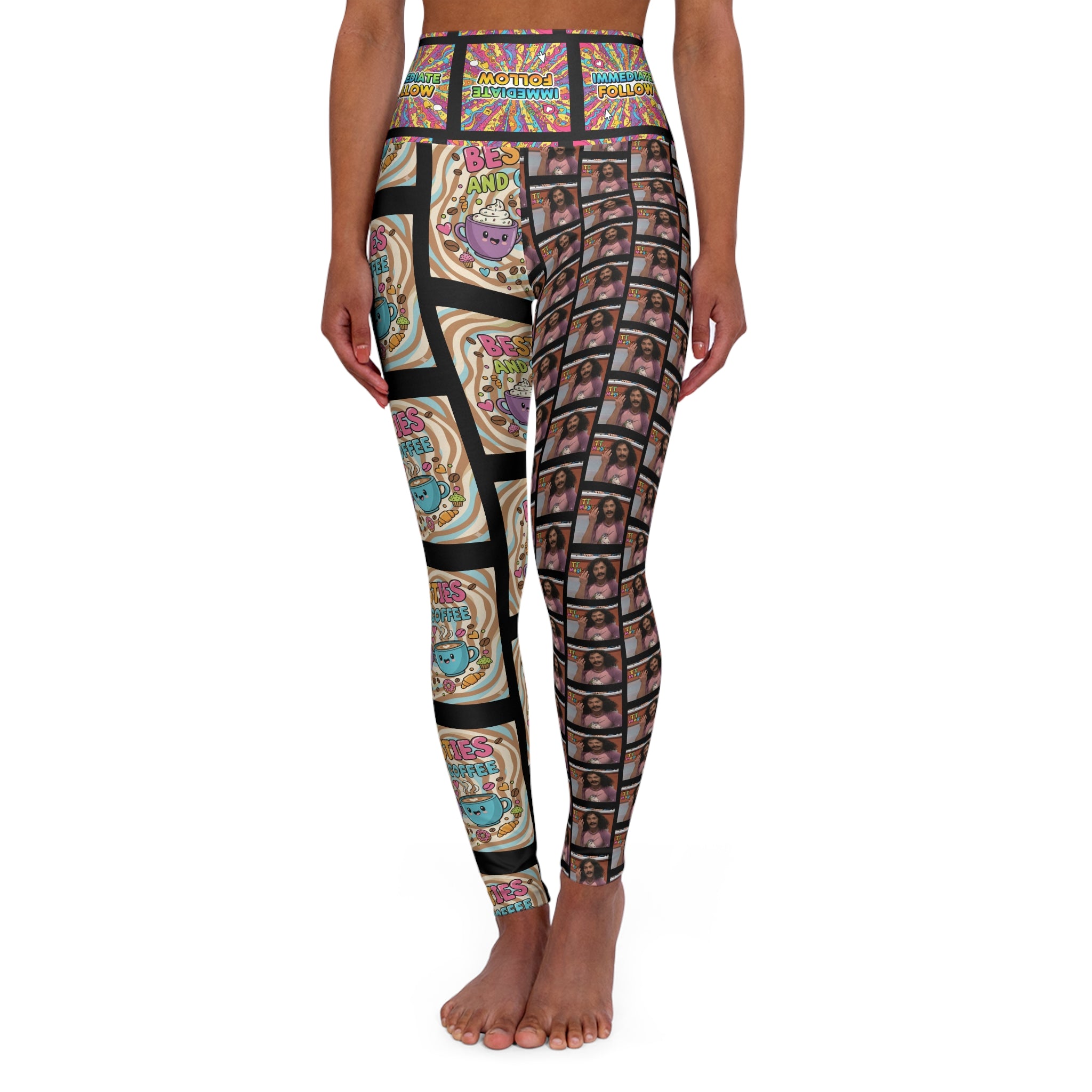 Besties & Coffee Sticker Pack High-Waisted Leggings | Mobile Order Curbside Pick Up Core