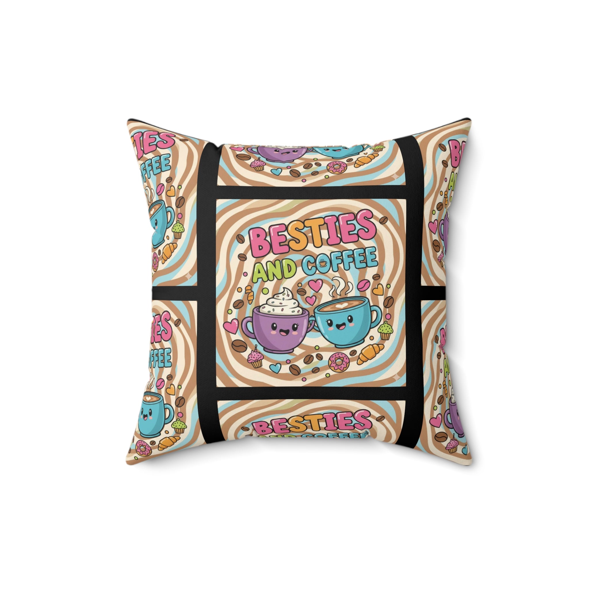 Besties & Coffee Sticker Accent Pillow | Cozy Community-Inspired Home Décor